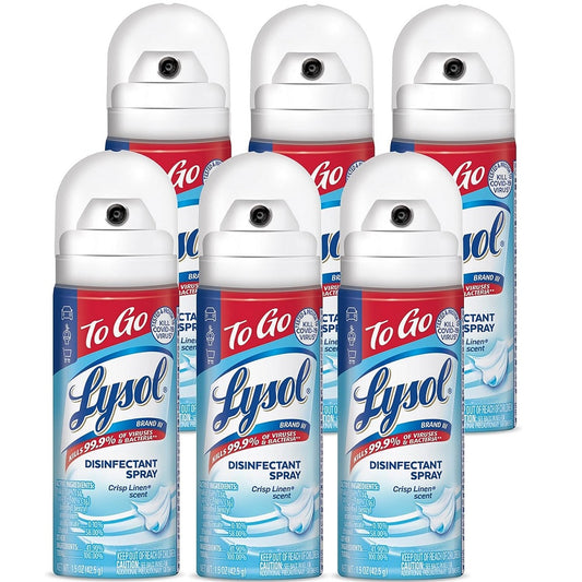 Lysol Disinfectant Spray - `To Go` - Crisp Linen, 1.5 Oz (Pack of 6)