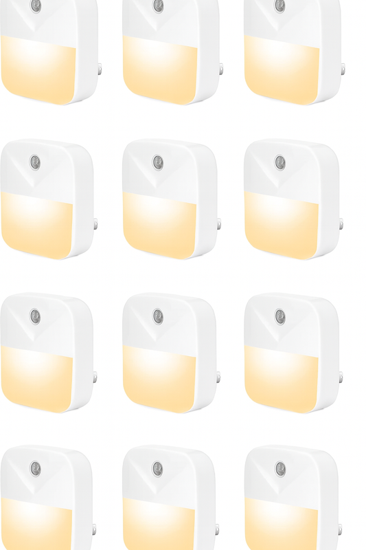 12 Pack Night Light Plug in, Warm White LED Nightlights with Smart Dusk to Dawn Sensor