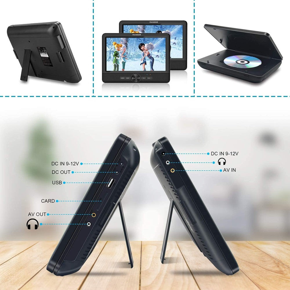 FANGOR 10'' Dual Car DVD Player Portable Headrest CD Players with 2 Mounting Brackets