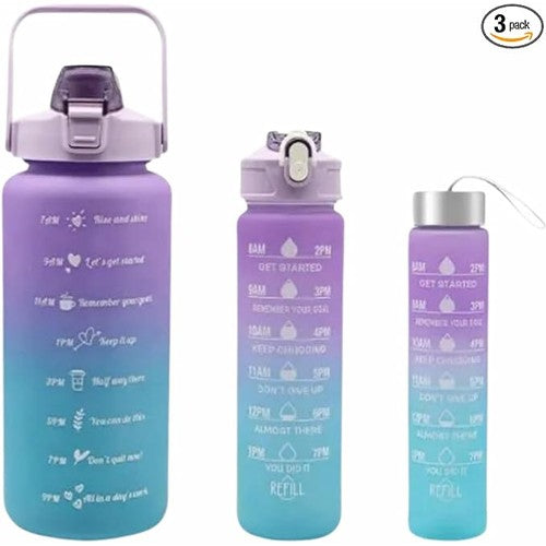 3 Piece Set: Water Bottles with Motivational Time Marker