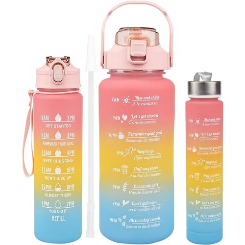 3 Piece Set: Water Bottles with Motivational Time Marker