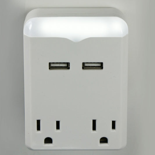 iCover 2-Outlet & 2-USB Charging Station & LED Nightlight