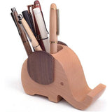 Wooden Elephant Phone Stand with Pen Holder