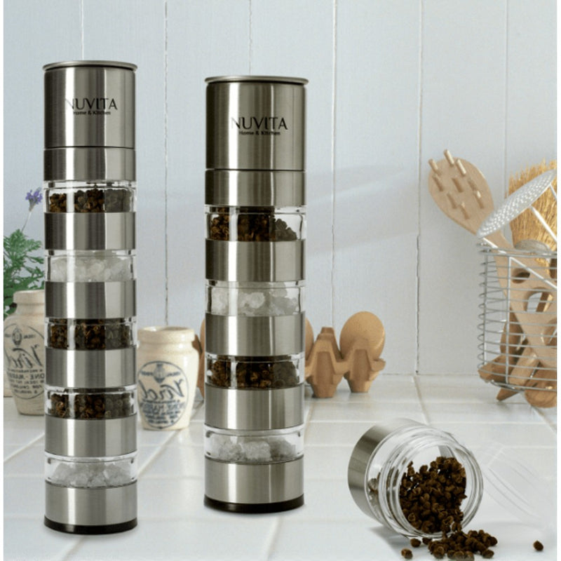 Nuvita Stackable Stainless Steel 5-in-1 Salt & Pepper Mill