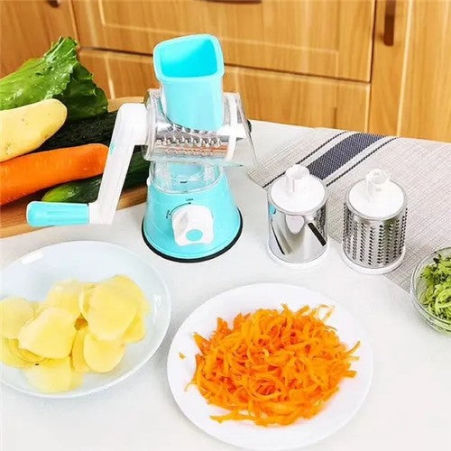 3 in 1 Vegetable Mandoline Slicer Swift Rotary Drum Grater Nut Shredder Veggie Cutter Peeler Spiralizer Cheese Chopper