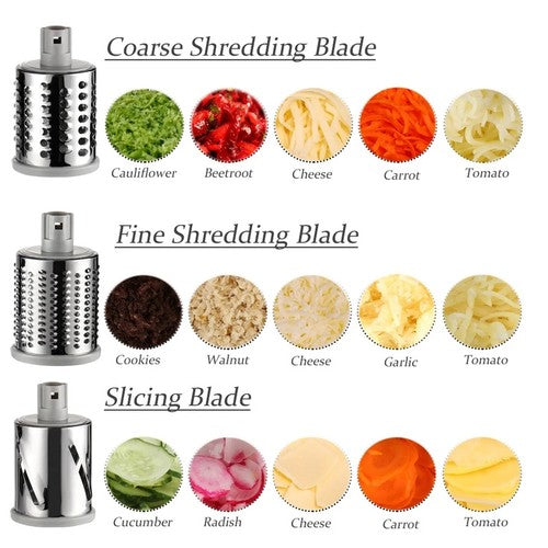 3 in 1 Vegetable Mandoline Slicer Swift Rotary Drum Grater Nut Shredder Veggie Cutter Peeler Spiralizer Cheese Chopper