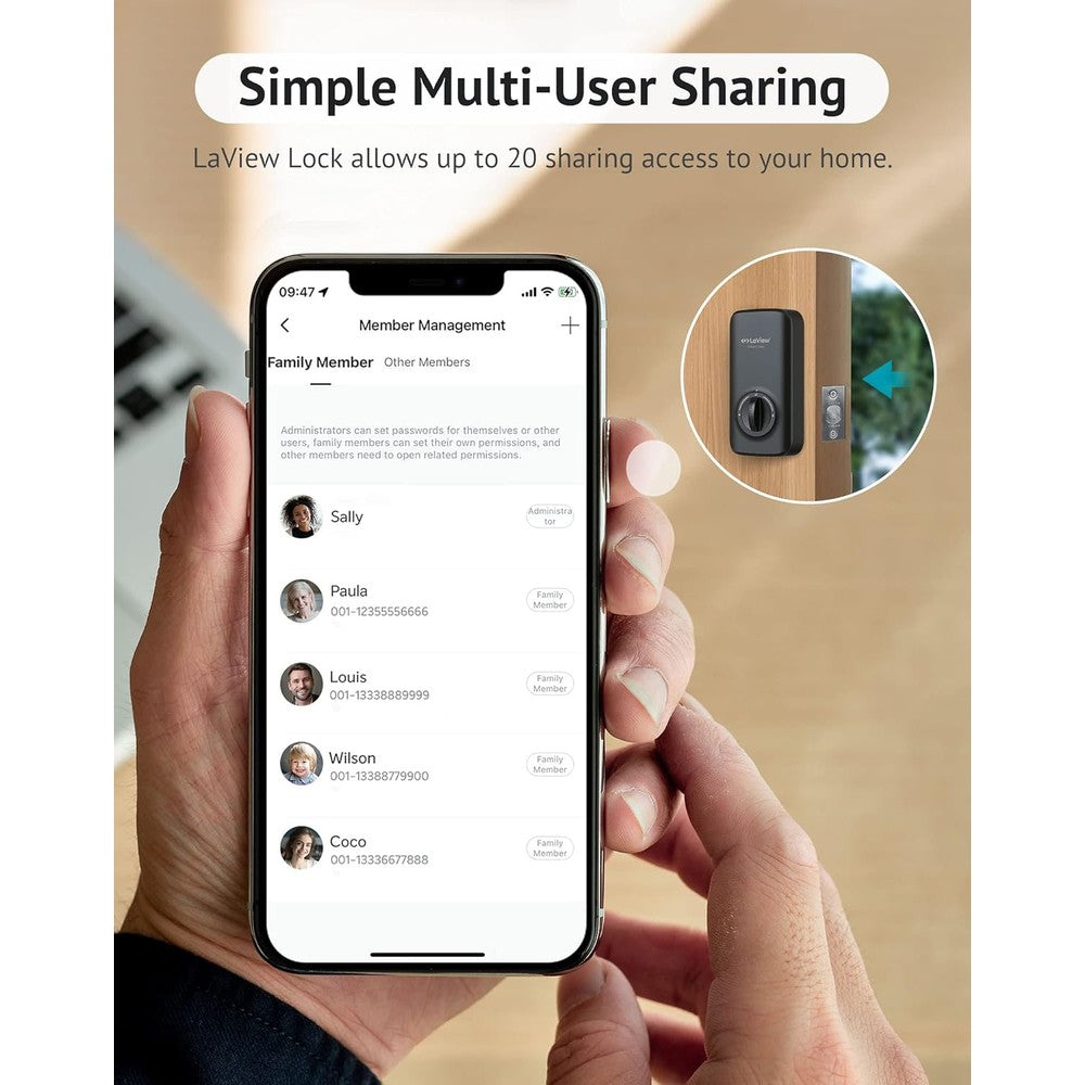 LaView Bluetooth Enabled Door Lock, Wireless & Keyless Entry Smart Door Lock, Alexa and Google Assistant-Enabled Smart Lock