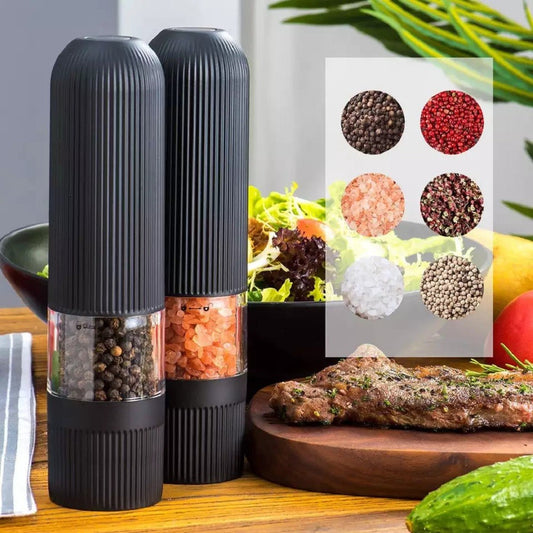 Nuvita 2 Pack Black and White Electric Salt and Pepper Grinder Soft Feel