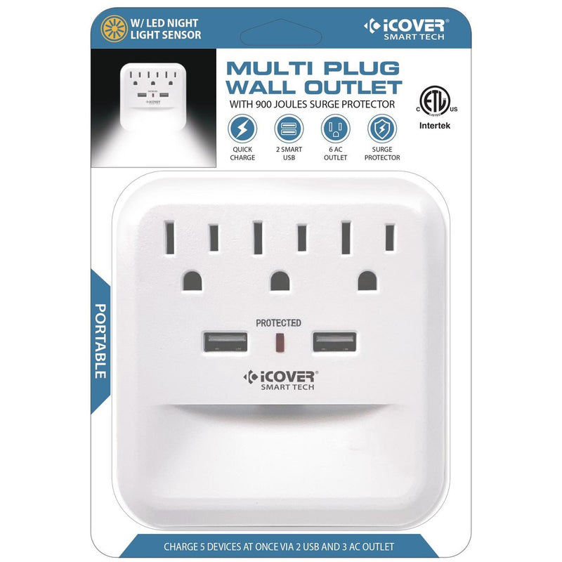 iCover 5-Port Wall Outlet with LED Nightlight
