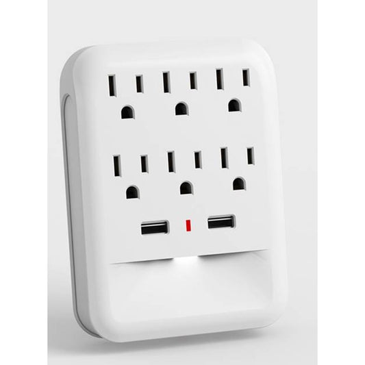 iCover 6-Outlet Surge Protector with 2 USB Ports & LED Nightlight