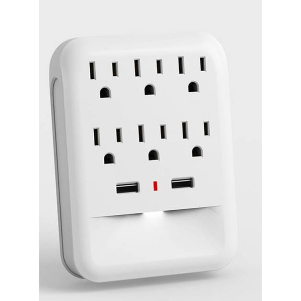 iCover 6-Outlet Surge Protector with 2 USB Ports & LED Nightlight