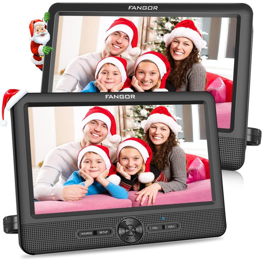 FANGOR 10'' Dual Car DVD Player Portable Headrest CD Players with 2 Mounting Brackets