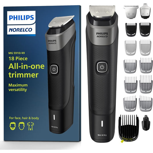 Philips Norelco Multigroom Series 5000 18 Piece, Beard Face, Hair, Body and Intimate Hair Trimmer for Men