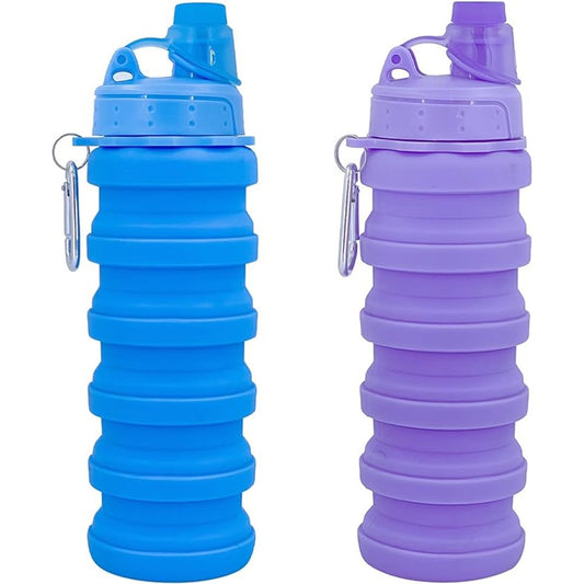 2 Pack 17OZ Silicone Folding Outdoor Sports Camping Drink Bottles Collapsible Water Bottle