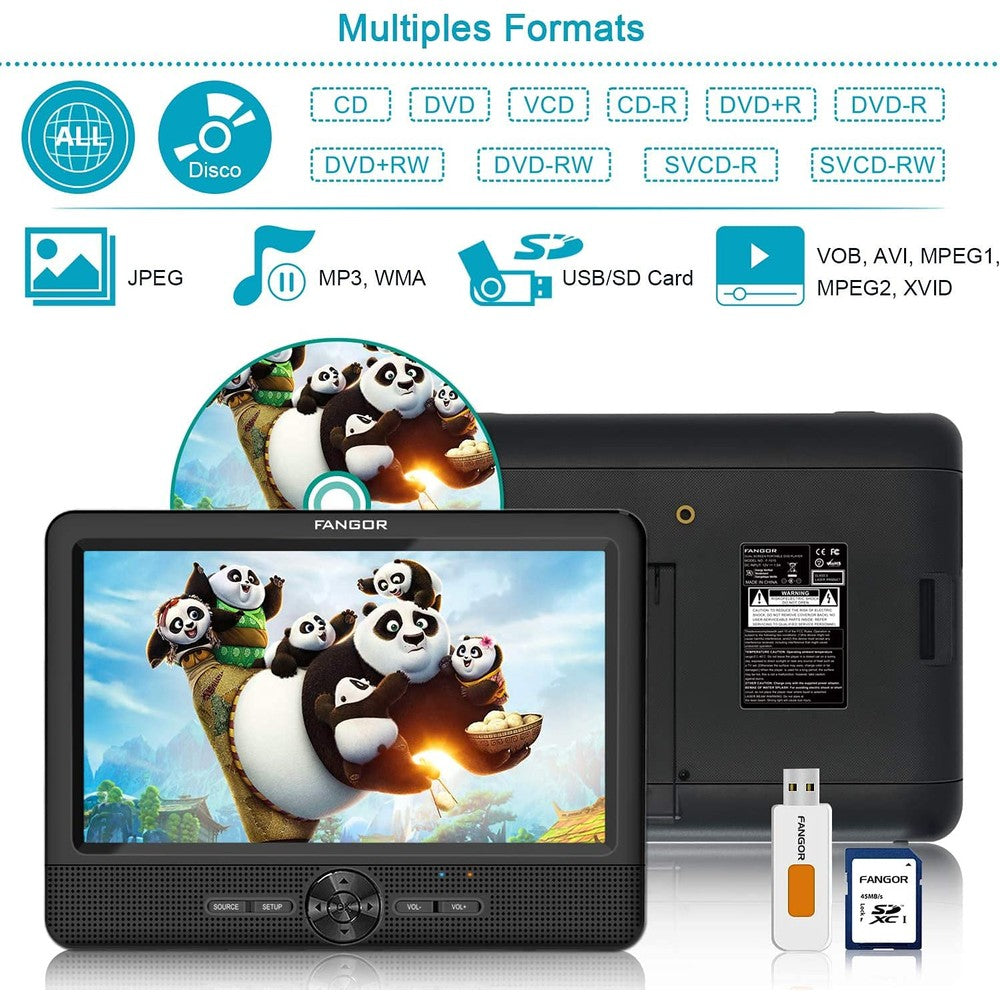 FANGOR 10'' Dual Car DVD Player Portable Headrest CD Players with 2 Mounting Brackets