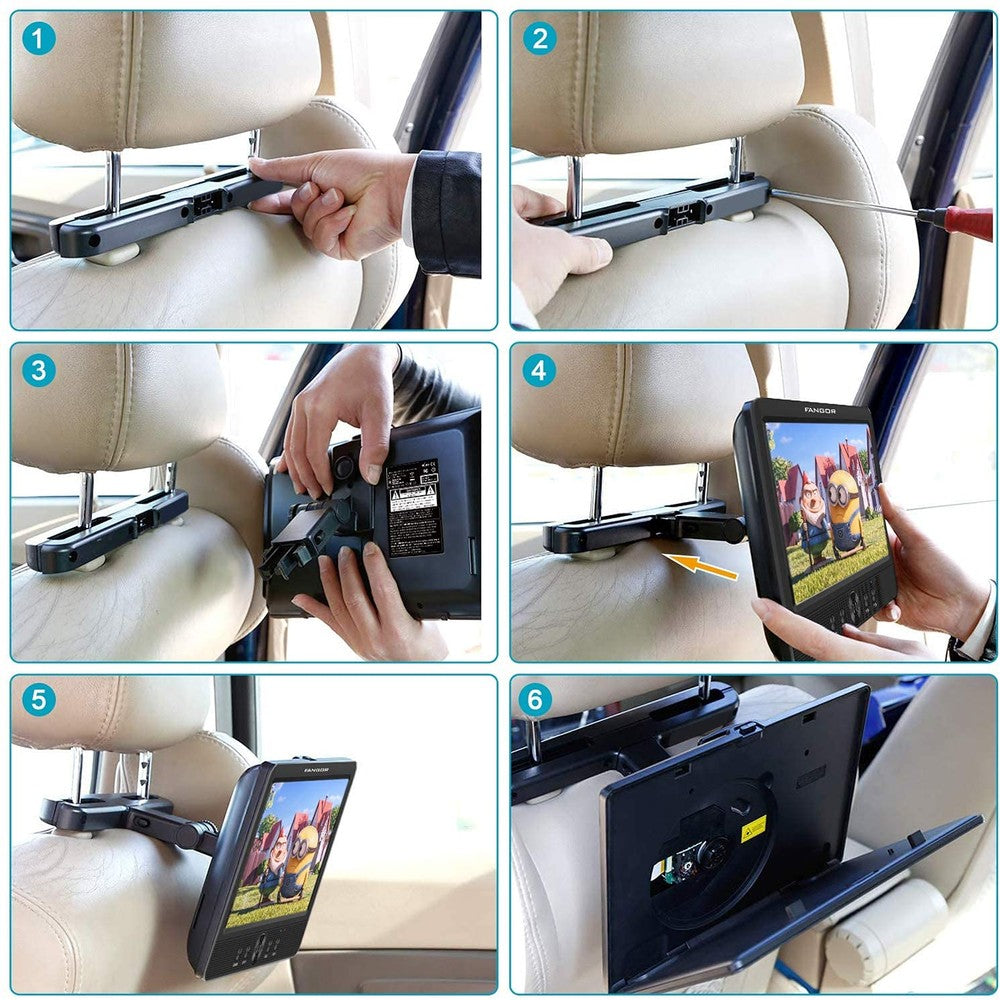 FANGOR 10'' Dual Car DVD Player Portable Headrest CD Players with 2 Mounting Brackets