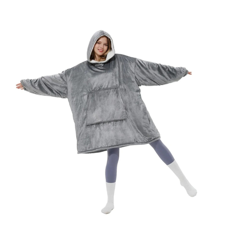 Unisex Sherpa Lined Wearable Hooded Blanket One Size Fits All
