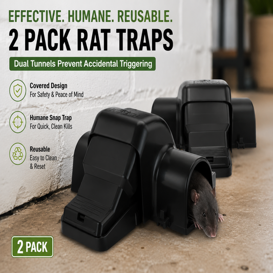 2-Pack Heavy-Duty Rat & Chipmunk Traps – Covered Humane Snap Traps for Indoor & Outdoor Pest Control