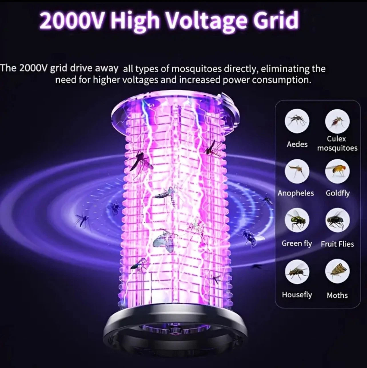3 in 1 Outdoor & Indoor Bug Zapper – 7 Hour – Frequency & Blue Light Attraction-Rechargeable