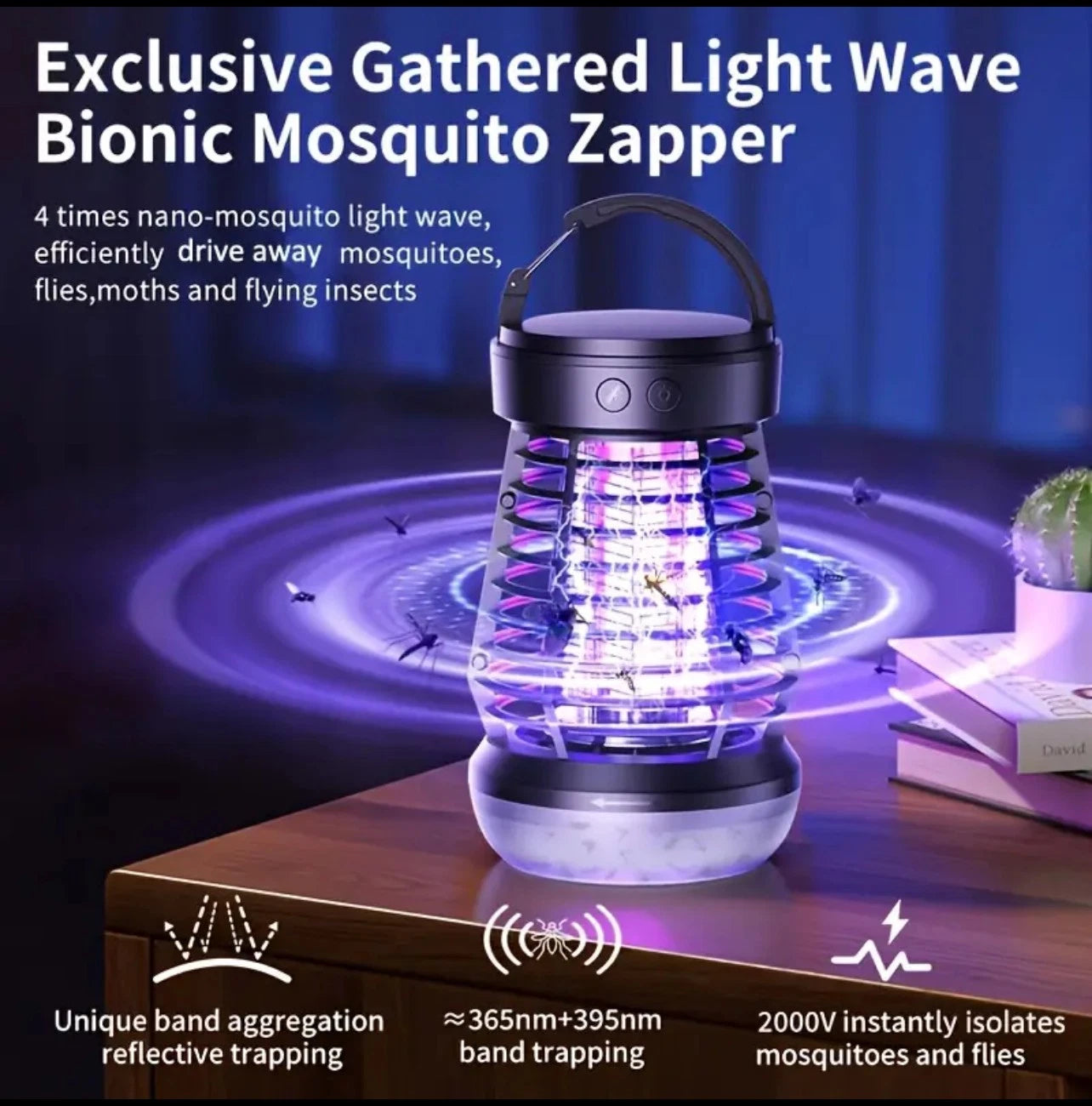 3 in 1 Outdoor & Indoor Bug Zapper – 7 Hour – Frequency & Blue Light Attraction-Rechargeable