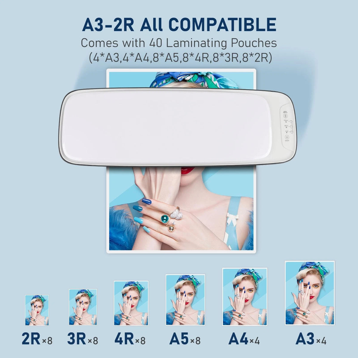 13 Inch A3 Laminator Machine, 9 in 1 Desktop Thermal Never Jam With 40 Pouches