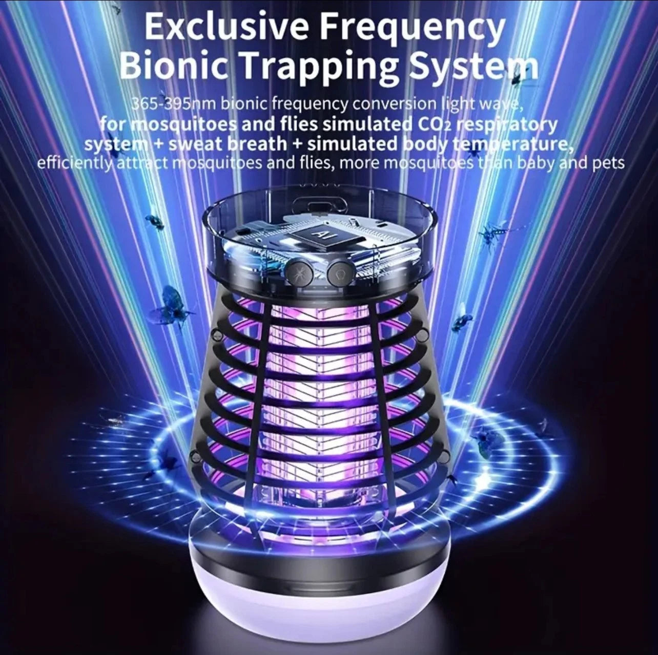 3 in 1 Outdoor & Indoor Bug Zapper – 7 Hour – Frequency & Blue Light Attraction-Rechargeable