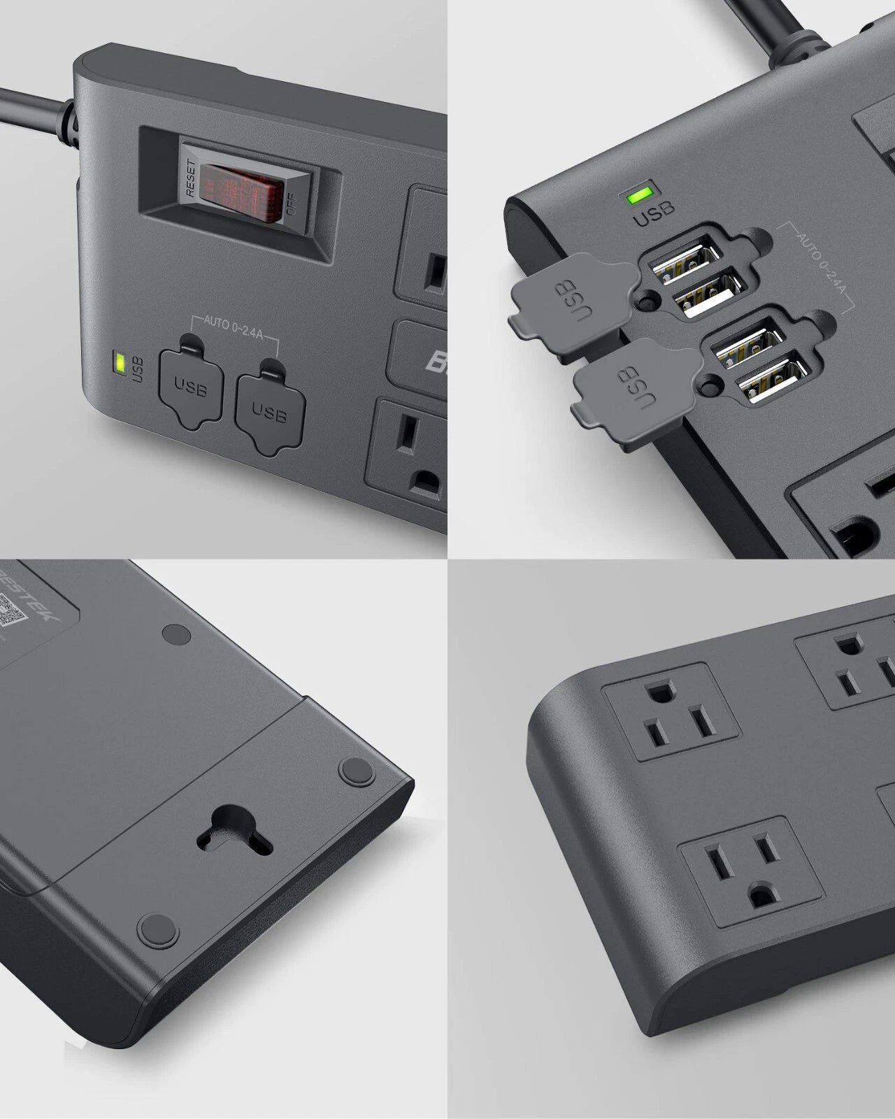 BESTEK 8-Outlet 6Ft Extension Cord Power Strip with 4 USB 1875W Surge Protector