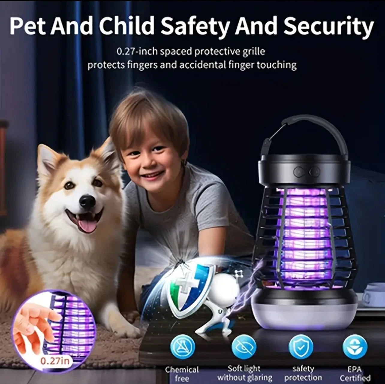 3 in 1 Outdoor & Indoor Bug Zapper – 7 Hour – Frequency & Blue Light Attraction-Rechargeable
