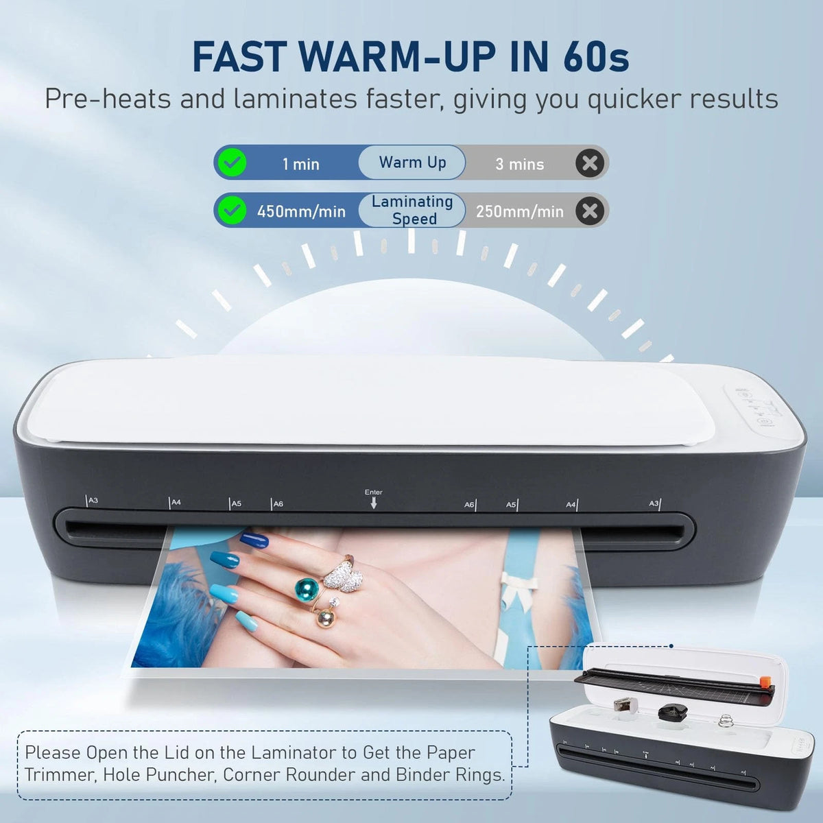 13 Inch A3 Laminator Machine, 9 in 1 Desktop Thermal Never Jam With 40 Pouches