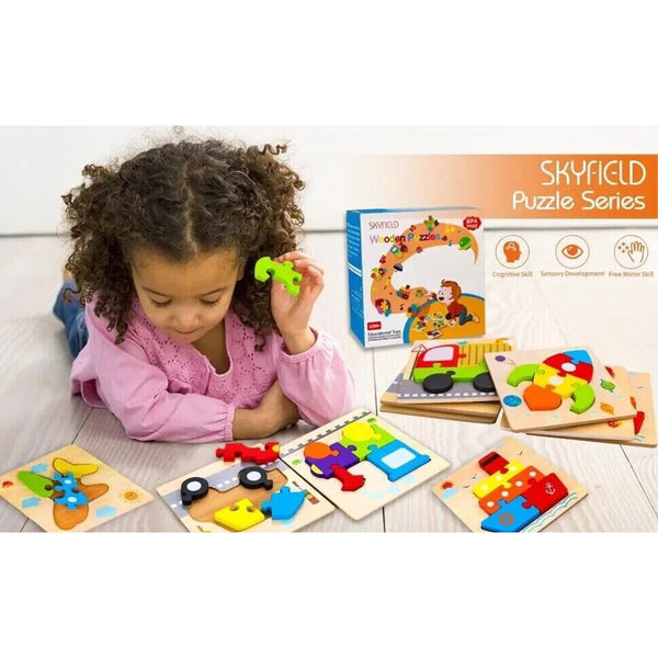 SKYFIELD™ Wooden Vehicle Puzzles, Montessori Learning (Set of 6)