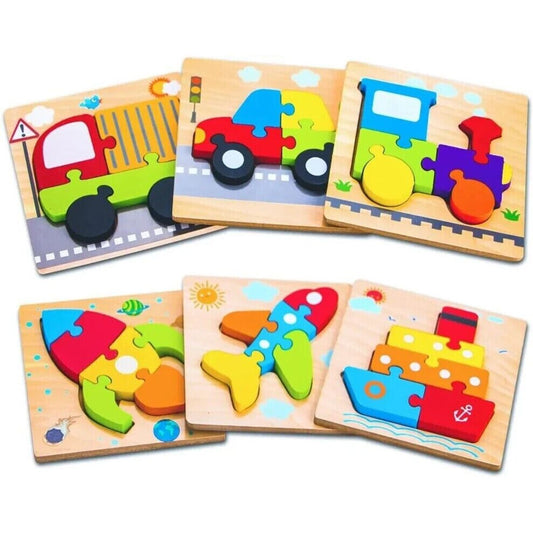 SKYFIELD™ Wooden Vehicle Puzzles, Montessori Learning (Set of 6)