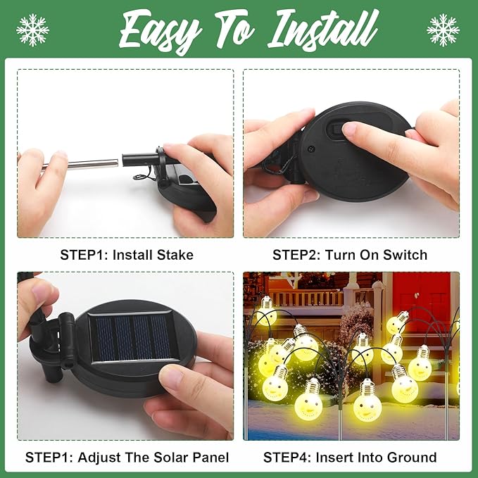 4 Pack Snowman Bulb Solar Pathway Lights – Waterproof – Two Flashing Modes