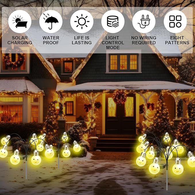 4 Pack Snowman Bulb Solar Pathway Lights – Waterproof – Two Flashing Modes