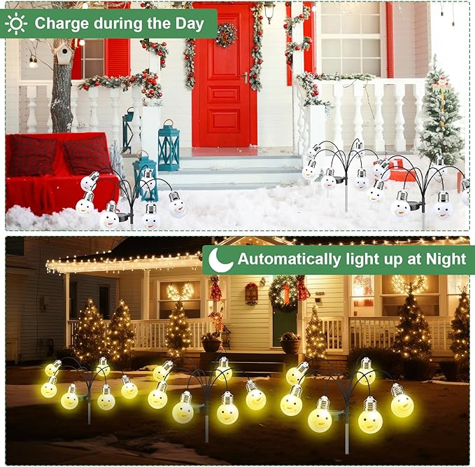 4 Pack Snowman Bulb Solar Pathway Lights – Waterproof – Two Flashing Modes