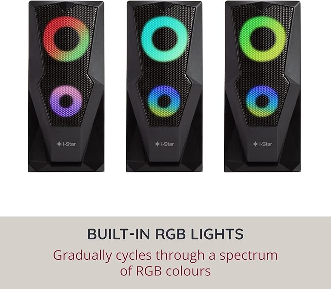 i-Star PC Speakers – Compact 6W Wired Computer Speakers – 3.5mm Jack – RGB LED Lights