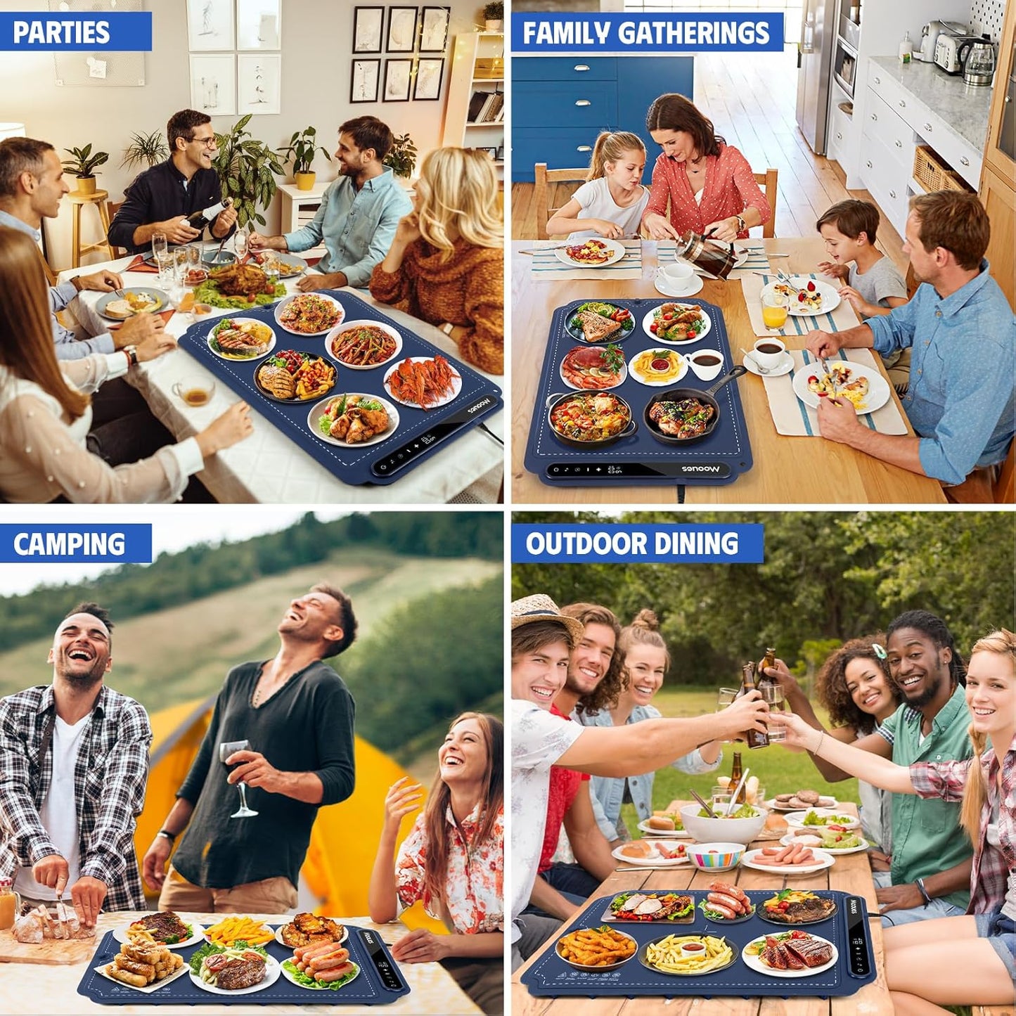 Food Warmer Mat – Portable Silicone Food Warming Mat – 7 Level Temperature and 6 Hours Timer