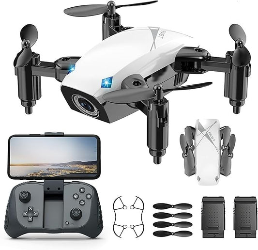 Drone with Camera – White – Foldable Wings – Voice & Gesture Control – 2 Rechargeable Batteries