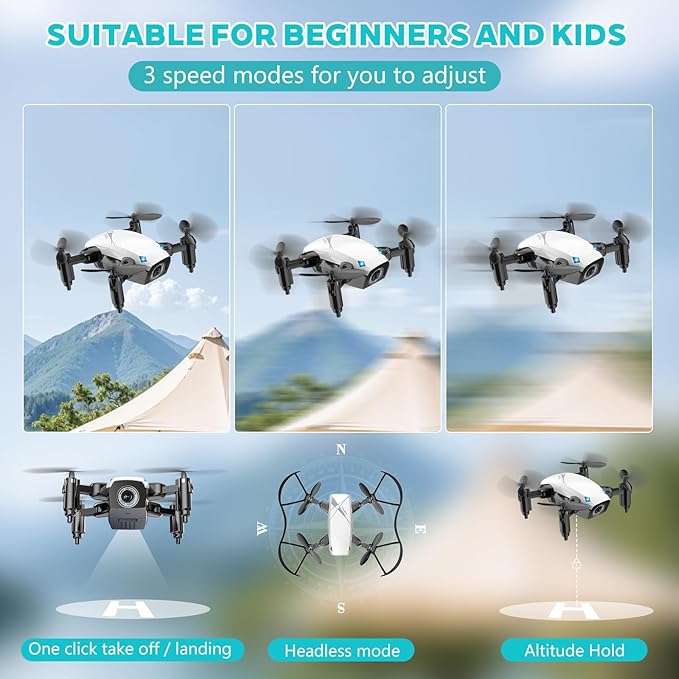 Drone with Camera – White – Foldable Wings – Voice & Gesture Control – 2 Rechargeable Batteries