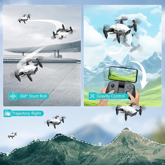 Drone with Camera – White – Foldable Wings – Voice & Gesture Control – 2 Rechargeable Batteries