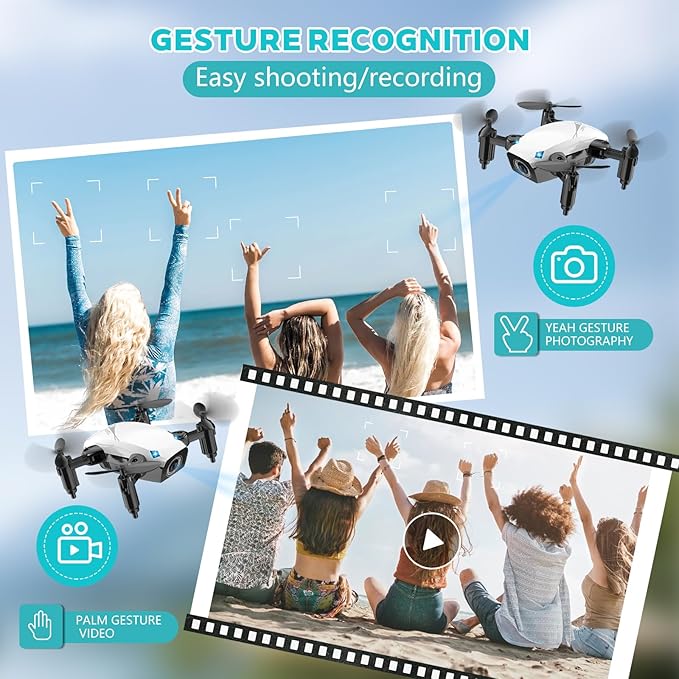 Drone with Camera – White – Foldable Wings – Voice & Gesture Control – 2 Rechargeable Batteries