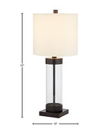 Amazon Brand – Stone & Beam Glass Column Living Room Table Desk Lamp With Light Bulb and Linen Shade, 23"H, Black