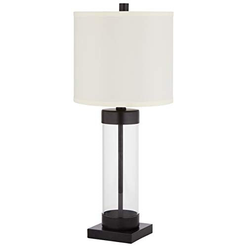 Amazon Brand – Stone & Beam Glass Column Living Room Table Desk Lamp With Light Bulb and Linen Shade, 23"H, Black