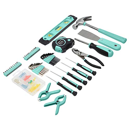 Amazon Basics Tool Set with Tool Bag - 82-Piece, Turquoise
