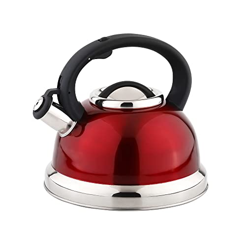 Amazon Basics Stainless Steel Tea Kettle, 2.5-Quart, Red