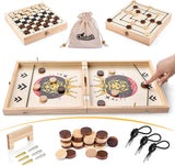Fast Sling Puck Game - 3 in 1 Foldable Wooden Board Game Set