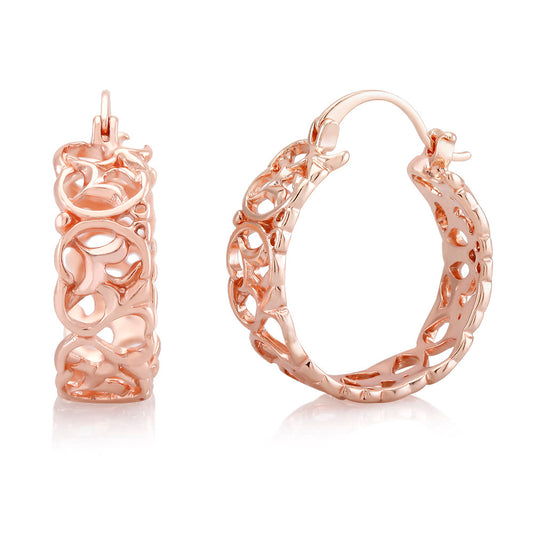 Rose Gold Plated Filigree Hoop Earrings