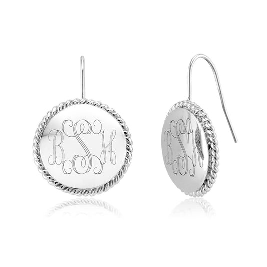 Personalized Braided Round Monogram Earrings Initial Earrings