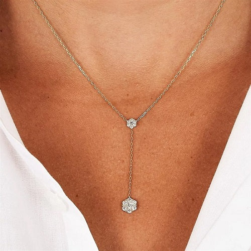 18kt Gold Cubic Zirconia Flower Drop Necklace