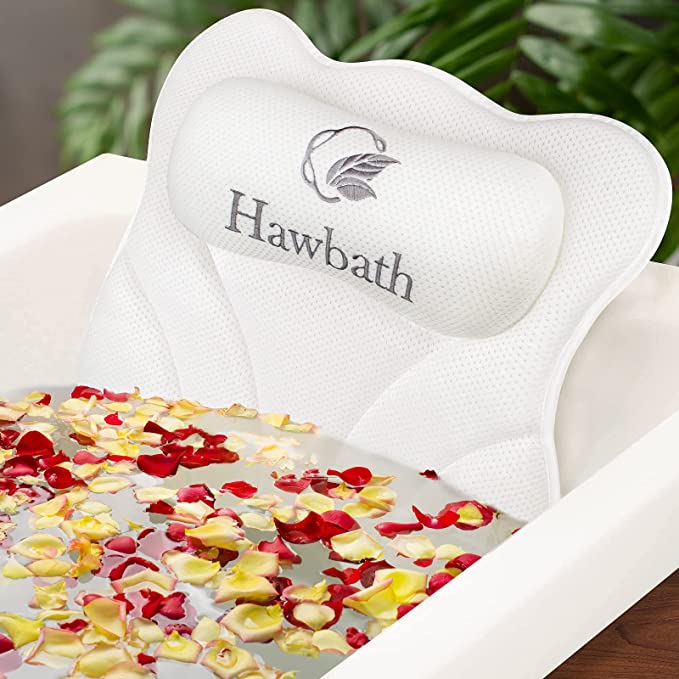 Hawbath Ultra-Soft Bath Pillow – Neck and Back Support with 6 Suction Cups