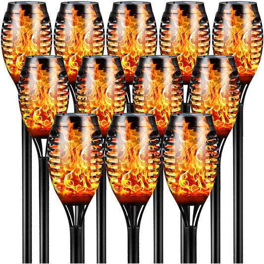 12 Pack: 12 LED Tiki Torch Solar Flickering Lights